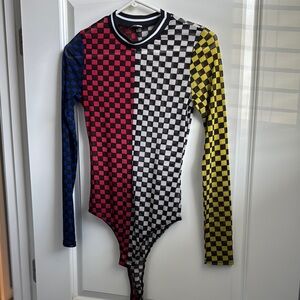 Colorblock Checked Long Sleeve Bodysuit FashionNova